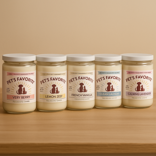 Pet Odor Candle Collection – Clean Burning, Long Lasting Candles (Very Berry, Lemon Zest, French Vanilla, Clean Laundry, Calming Lavender) 70 Hour Burn Time