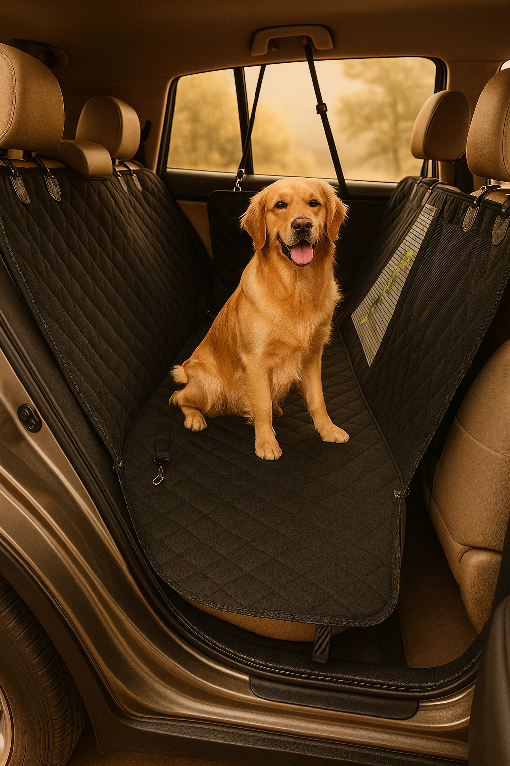 Signature Waterproof Dog Car Seat Cover – Heavy-Duty, Scratch-Resistant, Non-Slip Travel Hammock with Side Flaps & Safety Belt for Back Seat Protection