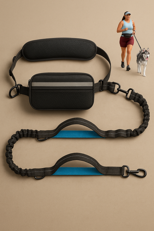 Hands-Free Running & Hiking Dog Leash with waist pouch & Shock-Absorbing Bungees — for Medium & Large Dogs (Single/Double dog options • Pink/Blue)