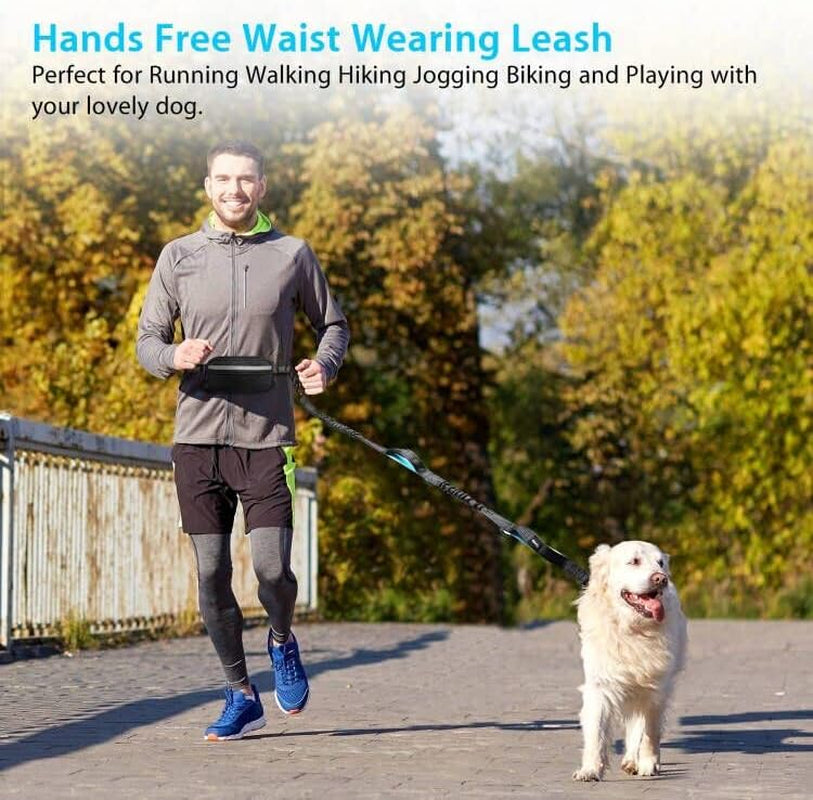 Hands-Free Running & Hiking Dog Leash with waist pouch & Shock-Absorbing Bungees — for Medium & Large Dogs (Single/Double dog options • Pink/Blue)