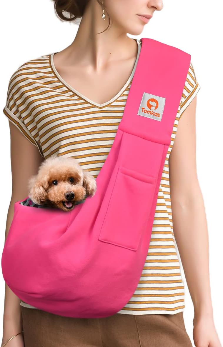 Signature Small Dog Sling Carrier  – Hands-Free Travel Tote with Classic Pocket & Adjustable Strap for Pets 3–10 lbs