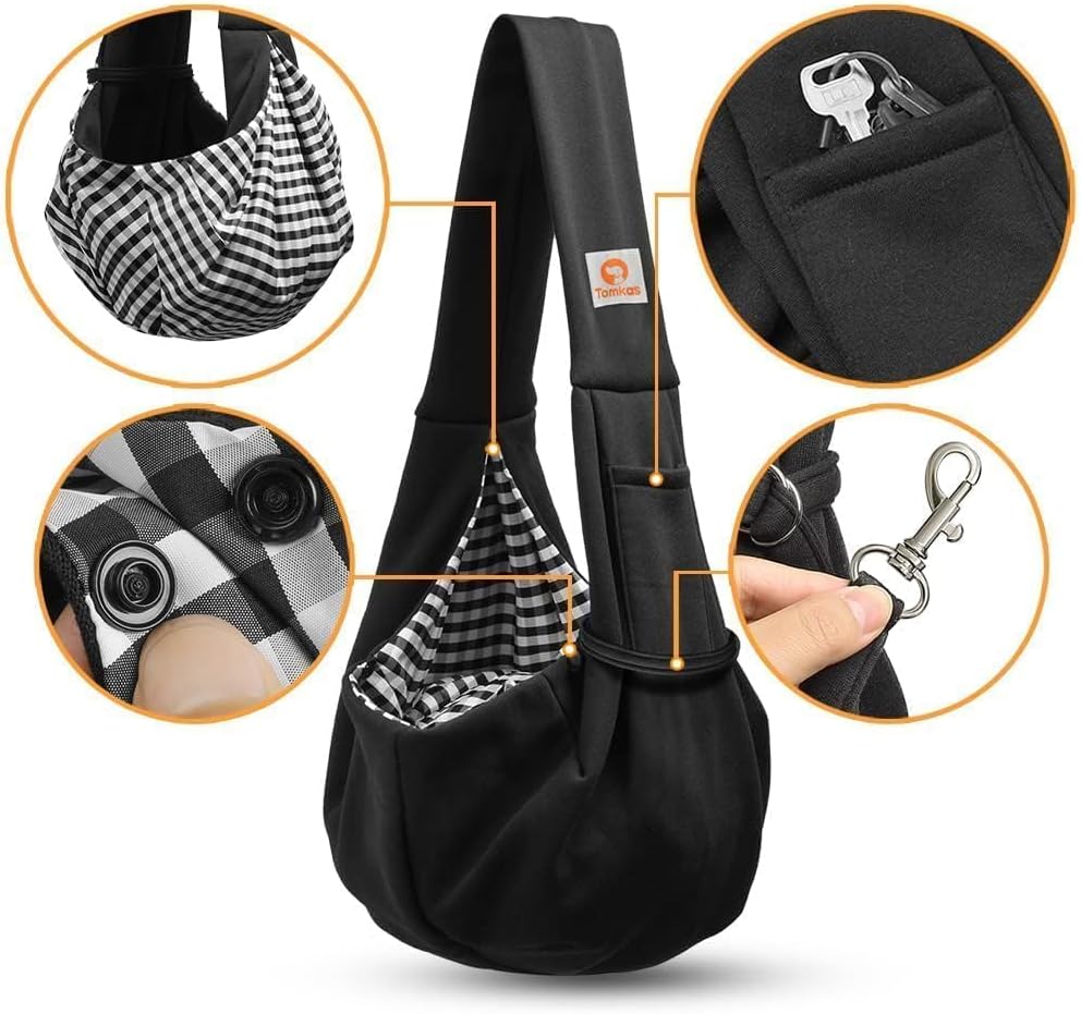 Signature Small Dog Sling Carrier  – Hands-Free Travel Tote with Classic Pocket & Adjustable Strap for Pets 3–10 lbs