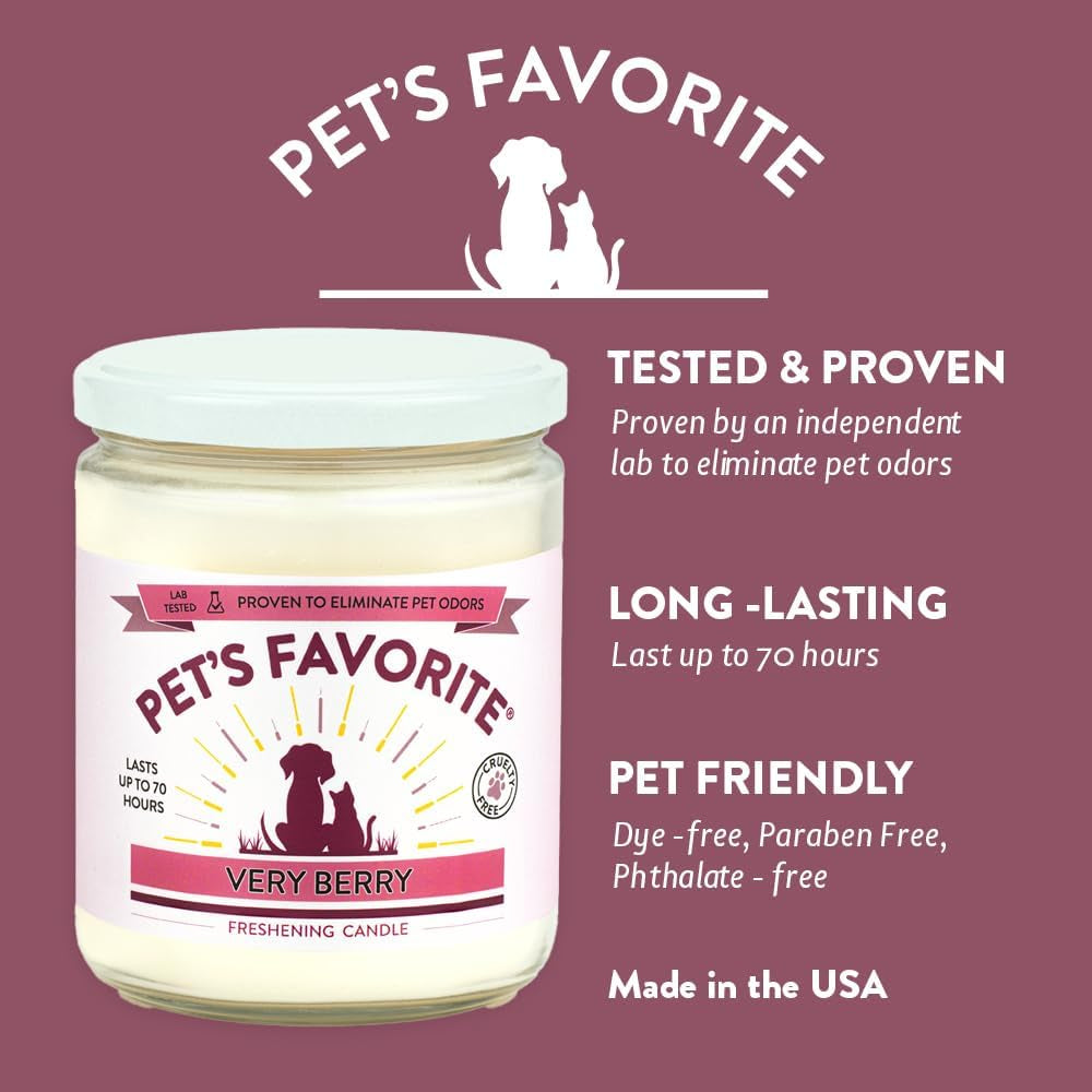 Pet Odor Candle Collection – Clean Burning, Long Lasting Candles (Very Berry, Lemon Zest, French Vanilla, Clean Laundry, Calming Lavender) 70 Hour Burn Time