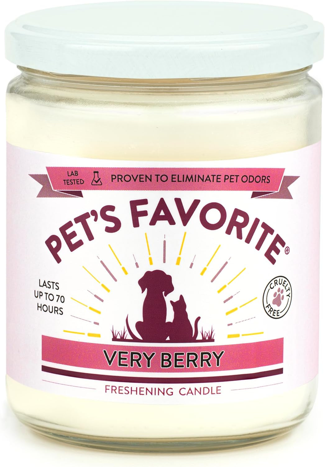 Pet Odor Candle Collection – Clean Burning, Long Lasting Candles (Very Berry, Lemon Zest, French Vanilla, Clean Laundry, Calming Lavender) 70 Hour Burn Time