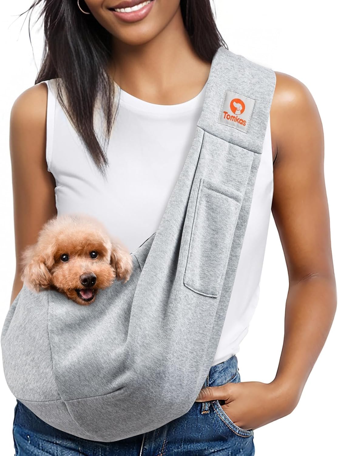 Signature Small Dog Sling Carrier  – Hands-Free Travel Tote with Classic Pocket & Adjustable Strap for Pets 3–10 lbs
