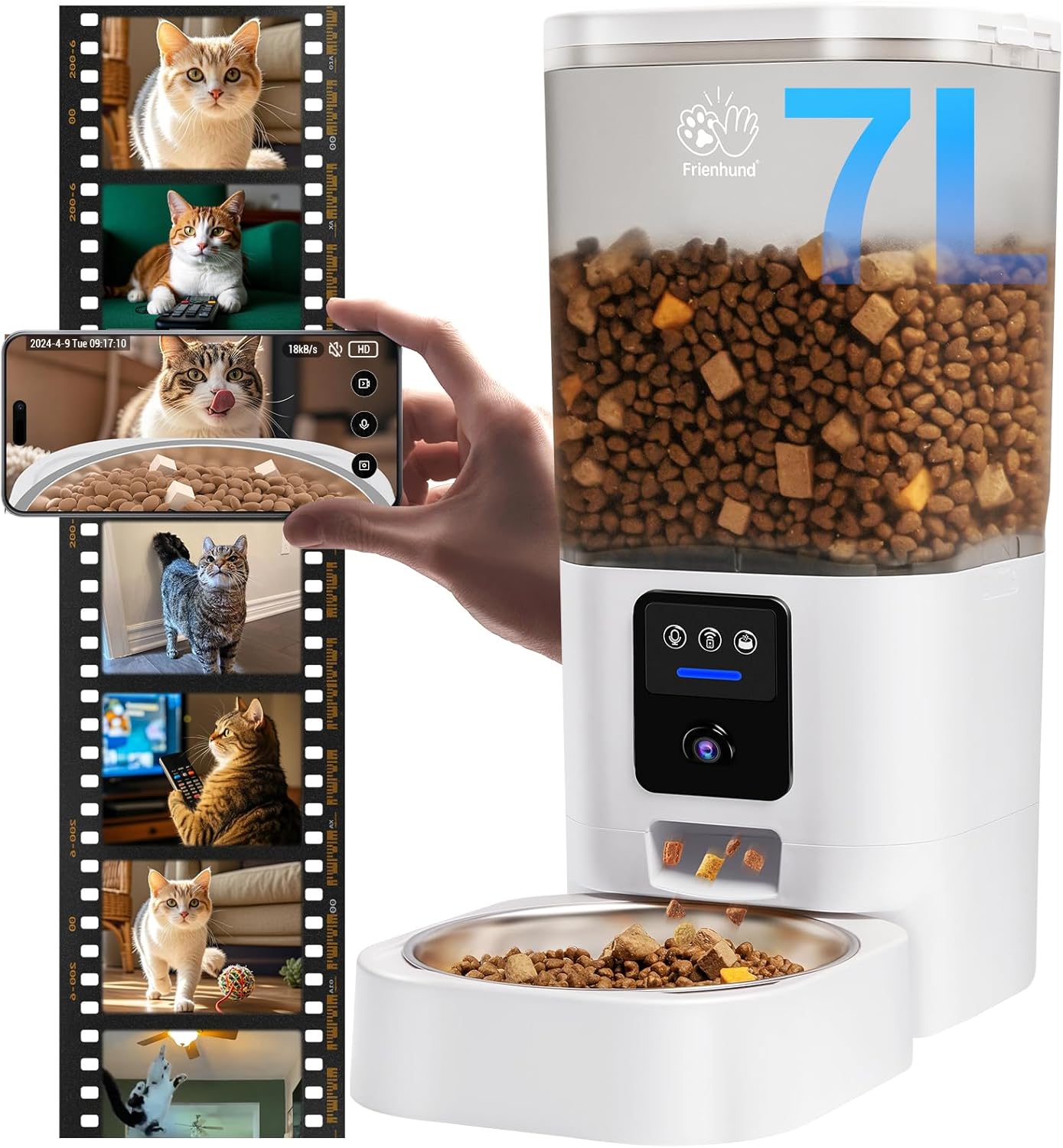 Smart Automatic Feeder with 2K Camera & Night Vision – 5G WiFi Connectivity & 7L Large Capacity for Multiple Pets – Easy Clean Design 