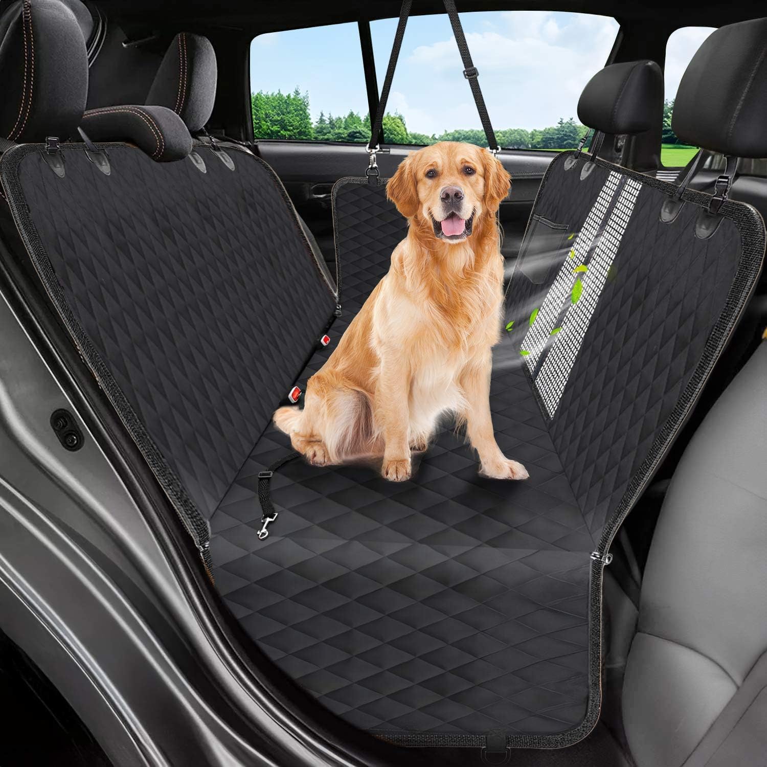 Signature Waterproof Dog Car Seat Cover – Heavy-Duty, Scratch-Resistant, Non-Slip Travel Hammock with Side Flaps & Safety Belt for Back Seat Protection