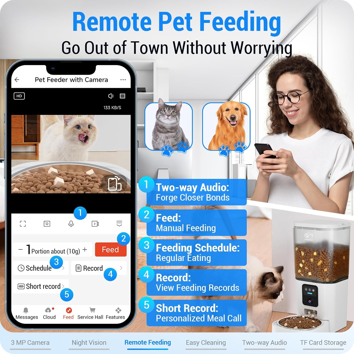 Smart Automatic Feeder with 2K Camera & Night Vision – 5G WiFi Connectivity & 7L Large Capacity for Multiple Pets – Easy Clean Design 