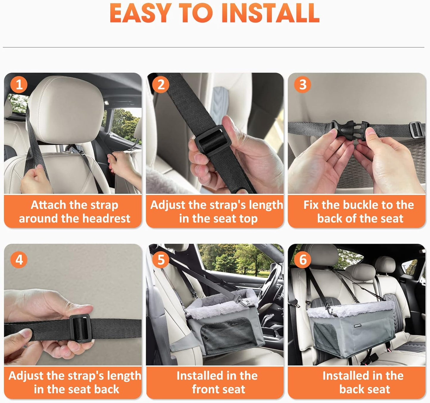 Deluxe Dog Booster Seat with Sturdy Metal Frame and Safety Leash for Small Pets up to 20 Lbs - Portable Puppy Dog Car Seat with Thick Cushion and Storage Pockets for Small Dogs