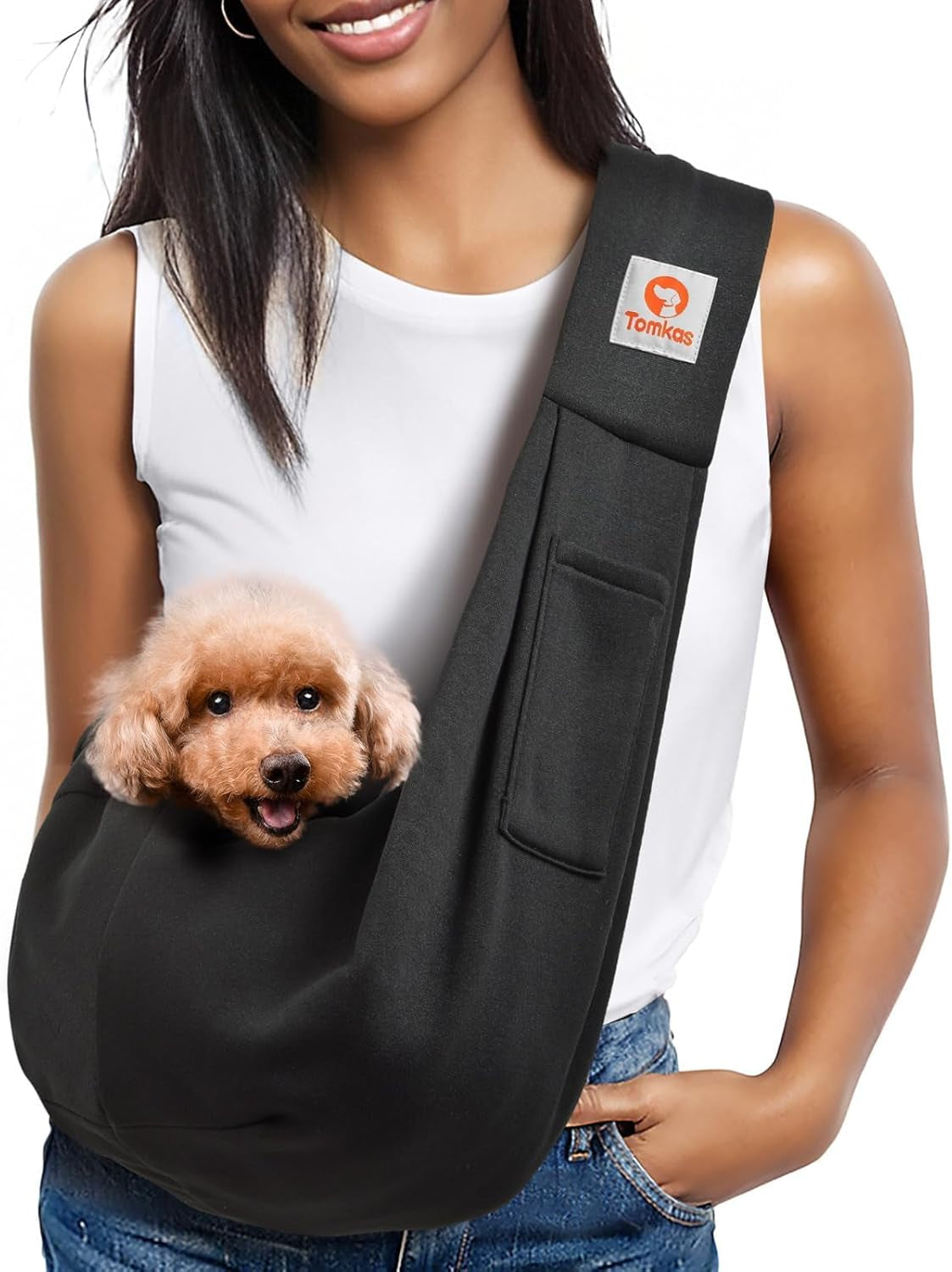 Signature Small Dog Sling Carrier  – Hands-Free Travel Tote with Classic Pocket & Adjustable Strap for Pets 3–10 lbs