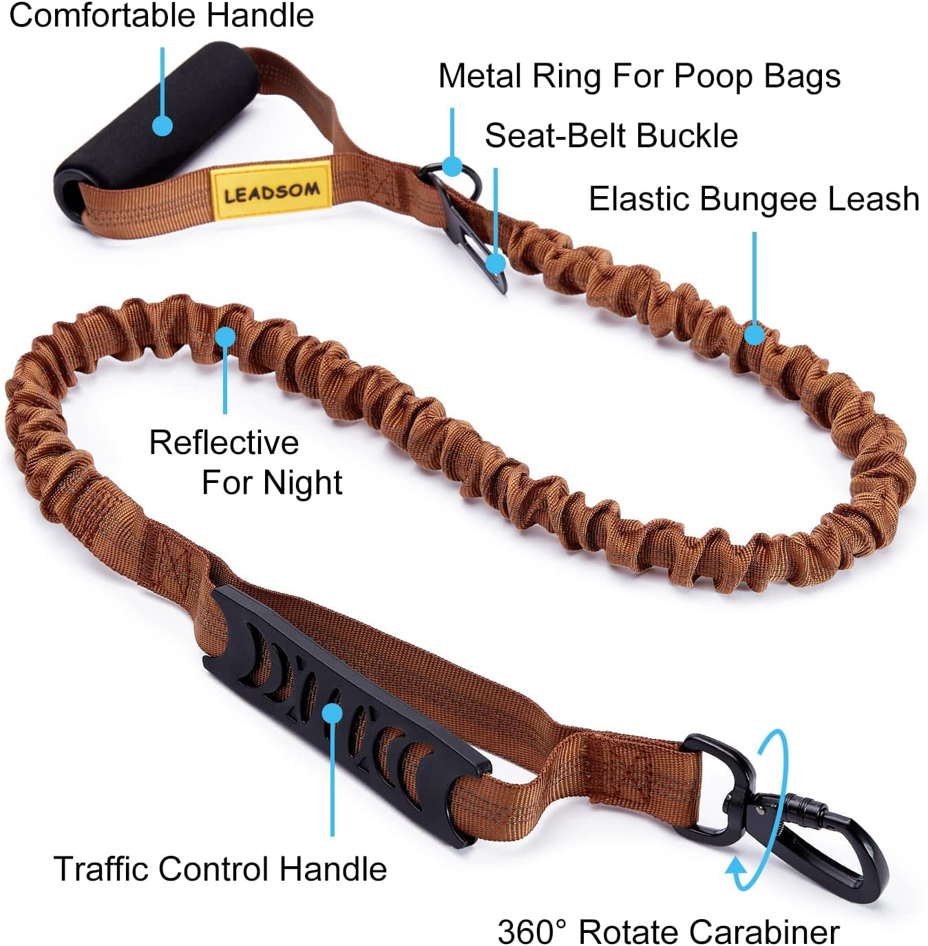 Reflective Shock-Absorbing Bungee Dog Leash — Heavy-Duty 6FT Lead with Padded Handle for Medium & Large Breeds