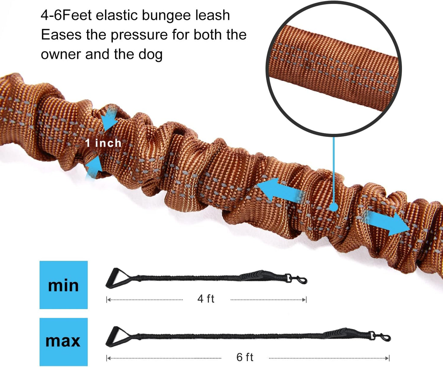 Reflective Shock-Absorbing Bungee Dog Leash — Heavy-Duty 6FT Lead with Padded Handle for Medium & Large Breeds